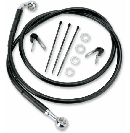 Front Brake Line Black Vinyl Coated Stainless Steel Extended 2"