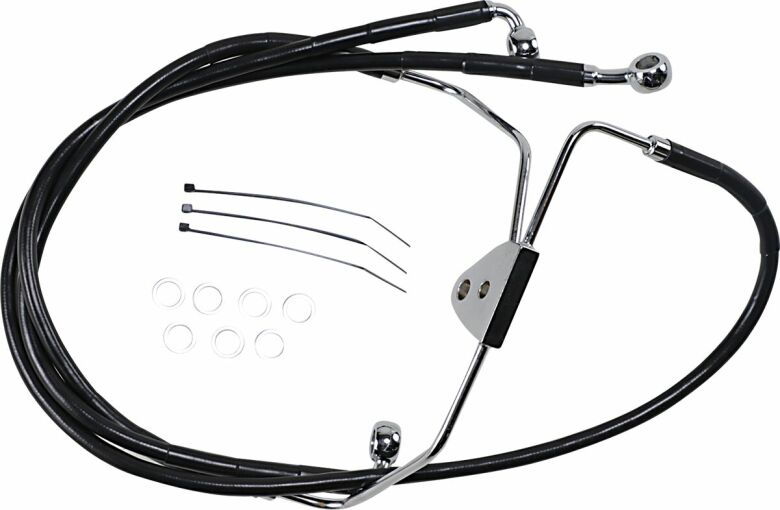 Front Brake Line Black Vinyl Coated Stainless Steel Extended 8"