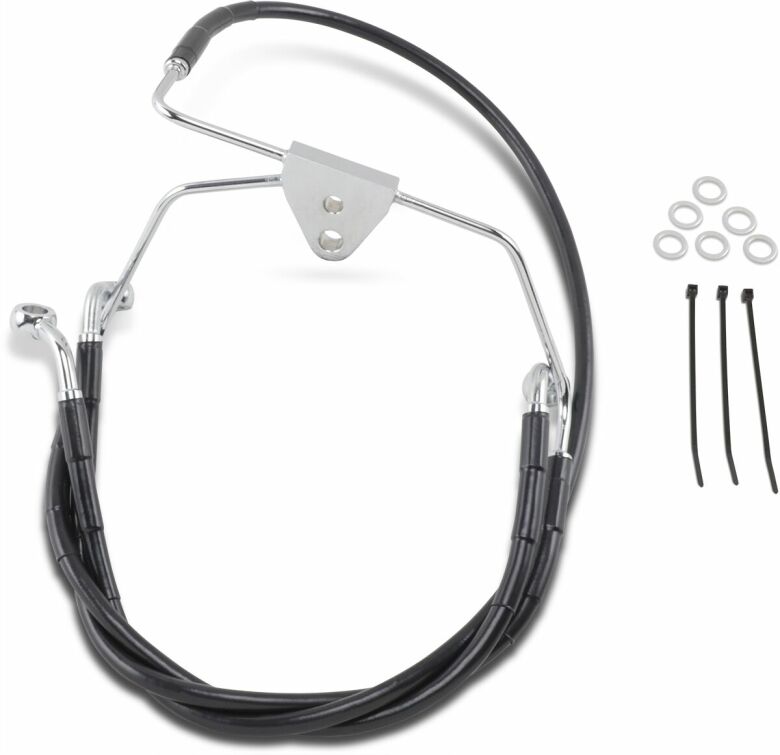 Front Brake Line Black Vinyl Coated Stainless Steel Extended 4"