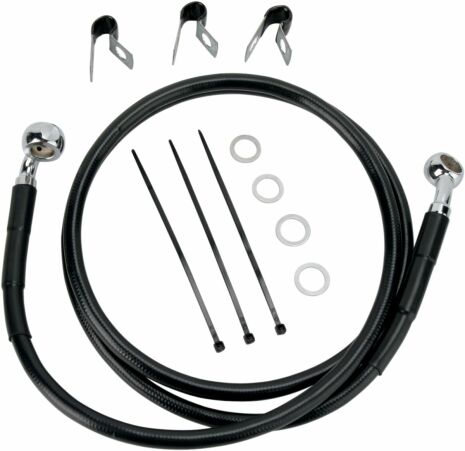 Front Brake Line Black Vinyl Coated Stainless Steel Extended 2"