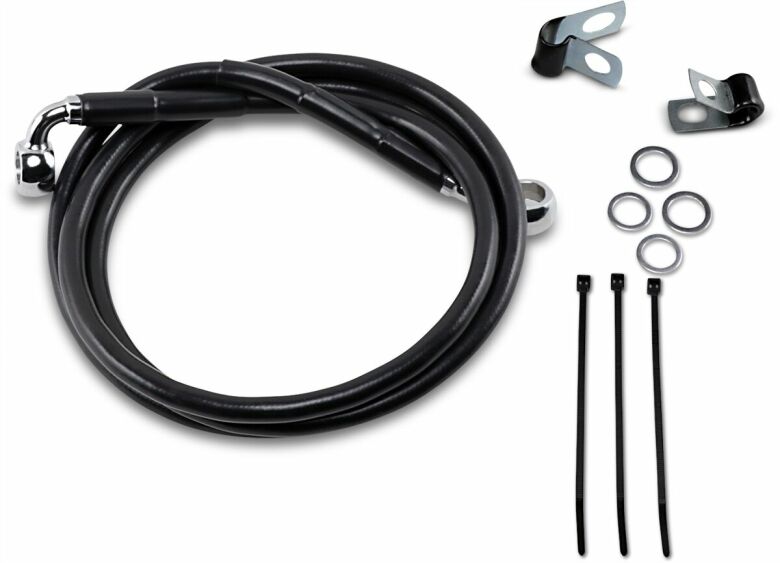 Front Brake Line Black Vinyl Coated Stainless Steel Extended 6"