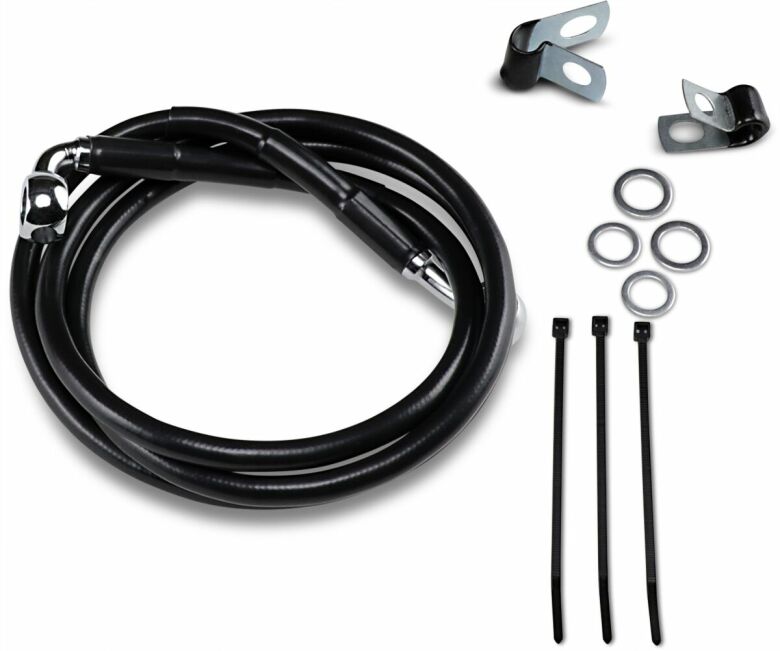 Front Brake Line Black Vinyl Coated Stainless Steel Extended 4"