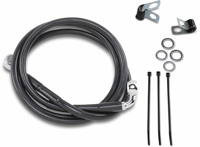 Front Brake Line Black Vinyl Coated Stainless Steel Extended 6"