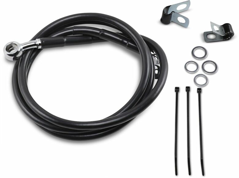 Front Brake Line Black Vinyl Coated Stainless Steel Extended 8"