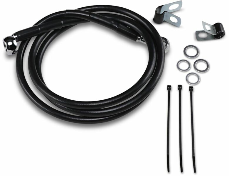 Front Brake Line Black Vinyl Coated Stainless Steel Extended 10"