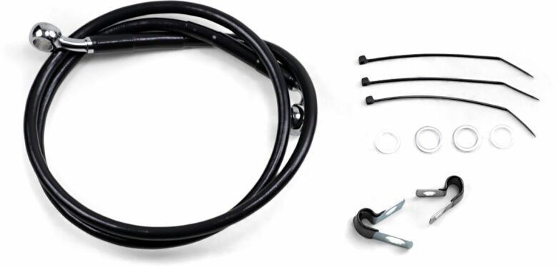 Front Brake Line Black Vinyl Coated Stainless Steel Extended 2"