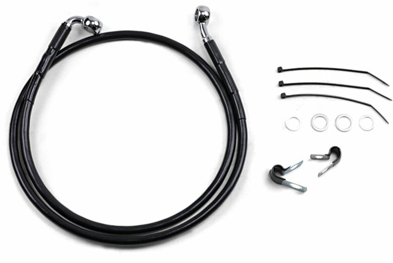 Front Brake Line Black Vinyl Coated Stainless Steel Extended 4"