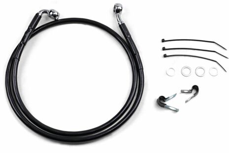 Front Brake Line Black Vinyl Coated Stainless Steel Extended 4"