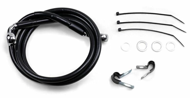 Front Brake Line Black Vinyl Coated Stainless Steel Extended 6"