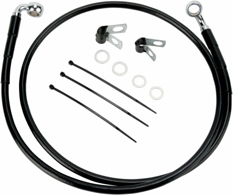 Front Brake Line Black Vinyl Coated Stainless Steel Extended 4"