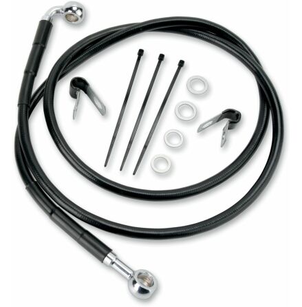 Front Brake Line Black Vinyl Coated Stainless Steel Extended 2&quot;