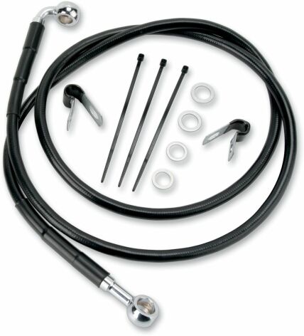 Front Brake Line Black Vinyl Coated Stainless Steel Extended 2"