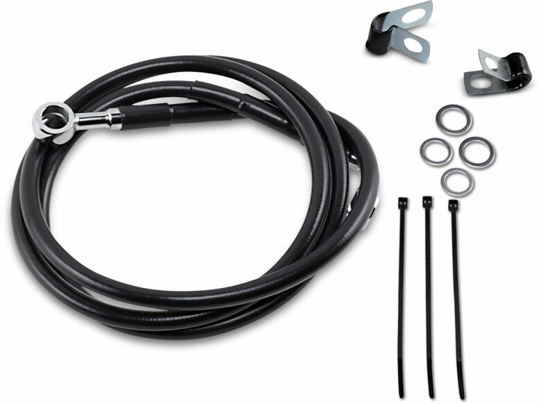 Front Brake Line Black Vinyl Coated Stainless Steel Extended 4"