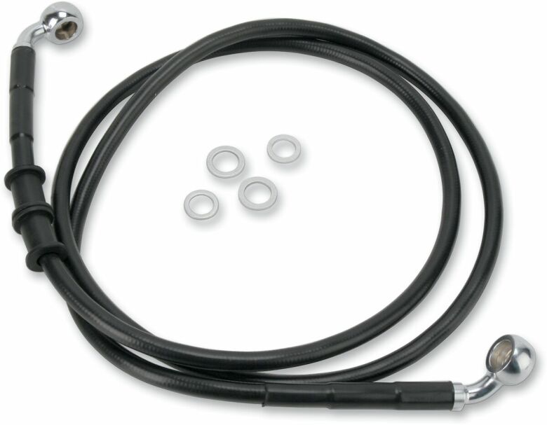 Front Brake Line Black Vinyl Coated Stainless Steel Extended 4"