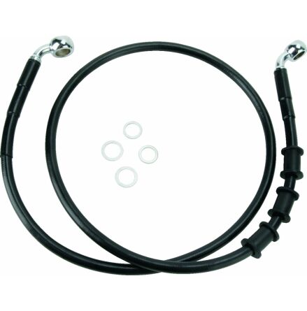 Front Brake Line Black Vinyl Coated Stainless Steel Extended 2&quot;