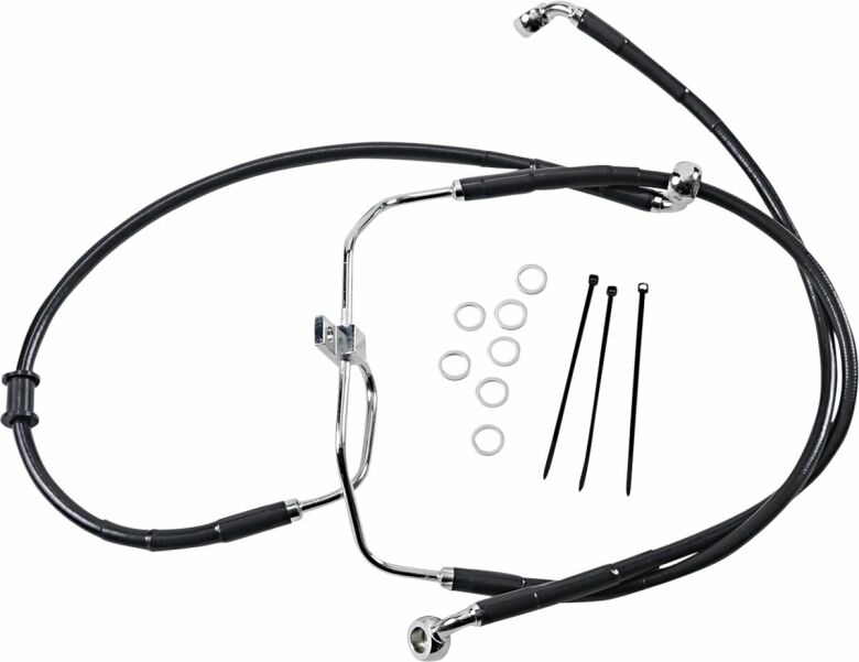 Front Brake Line Black Vinyl Coated Stainless Steel Extended 2"