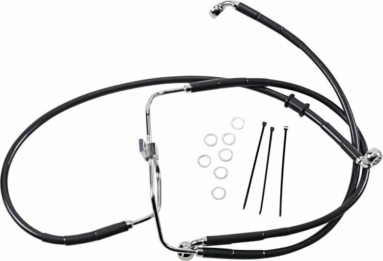 Front Brake Line Black Vinyl Coated Stainless Steel Extended 6"