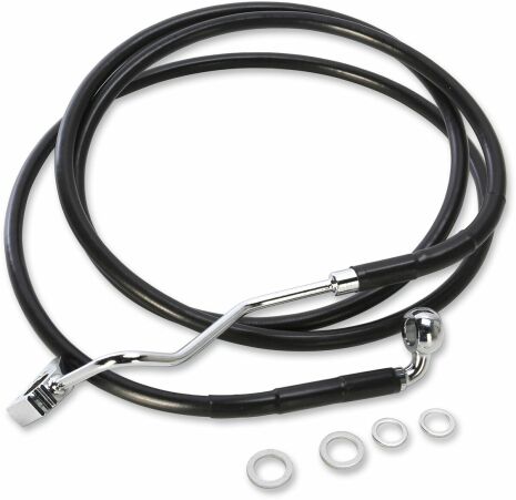 Brake Line Kit Extended Upper Front Length Black Vinyl/Stainless Steel + 4"