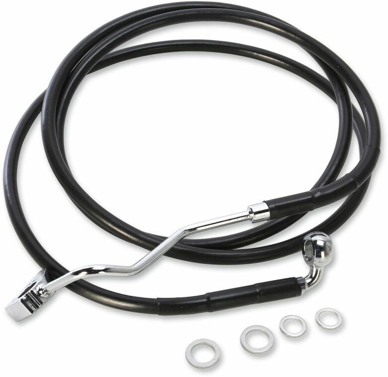 Brake Line Kit Extended Upper Front Length Black Vinyl/Stainless Steel + 6"