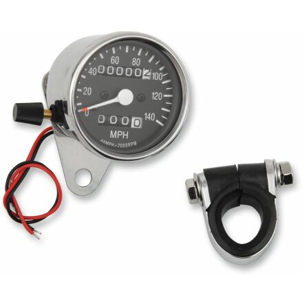 Mechanical Speedometer 2.4&quot; Mph 2:1 W/ Trip-Meter Chrome Housing Black Face