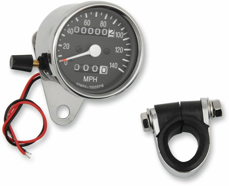 Mechanical Speedometer 2.4" Mph 2:1 W/ Trip-Meter Chrome Housing Black Face